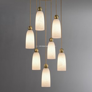 Lustre LED en albâtre, suspension <span class=keywords><strong>de</strong></span> luxe en laiton et marbre, lampe suspendue moderne en <span class=keywords><strong>cascade</strong></span> pour escalier, éclairage personnalisé pour plafond <span class=keywords><strong>de</strong></span> hall d'entrée - Product Image 3