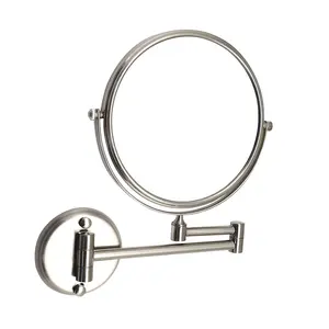 Beelee M0128N Brushed Nickel Wall Mounted Dual Sided Round Shape Bathroom Folding Shaving Mirror with 1X/3X Magnifier