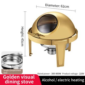 Thiết Bị Làm Ấm Thực Phẩm Bằng Thép Không Gỉ Chất Lượng Cao Đĩa Chafing Tròn 6L Màu Vàng - Product Image 3