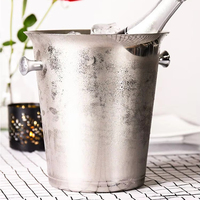 Seau à glace moderne en acier inoxydable argenté rond portable de 5 L pour boissons, refroidisseur à vin, seau à bière, champagne