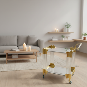 Chariot de service à 2 niveaux en métal doré à 4 roues pour aliments et bonbons, idéal pour salon et hôtel – Vente chaude, haute qualité, livraison rapide - Product Image 5