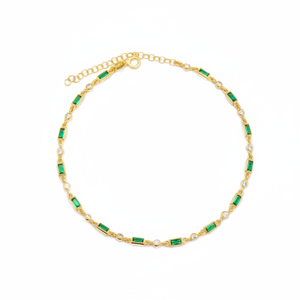 Emerald with Baguette Stone Design <b>Anklet</b> Turkish Wholesale Handcrafted 925 Sterling Silver Jewelry - Product Image 2