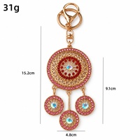 Porte-clés Rétro Attrape-rêves à Pompon en Alliage de Zinc et Strass, Pendentif pour Clé de Voiture, Sac ou Bijou, Style Ethnique, Vendu à l'unité