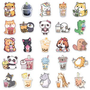 50 Uds lindo Animal Tea Time pegatinas de grafiti personalizadas cuaderno decorativo nevera papelería niños juguetes DIY regalos
