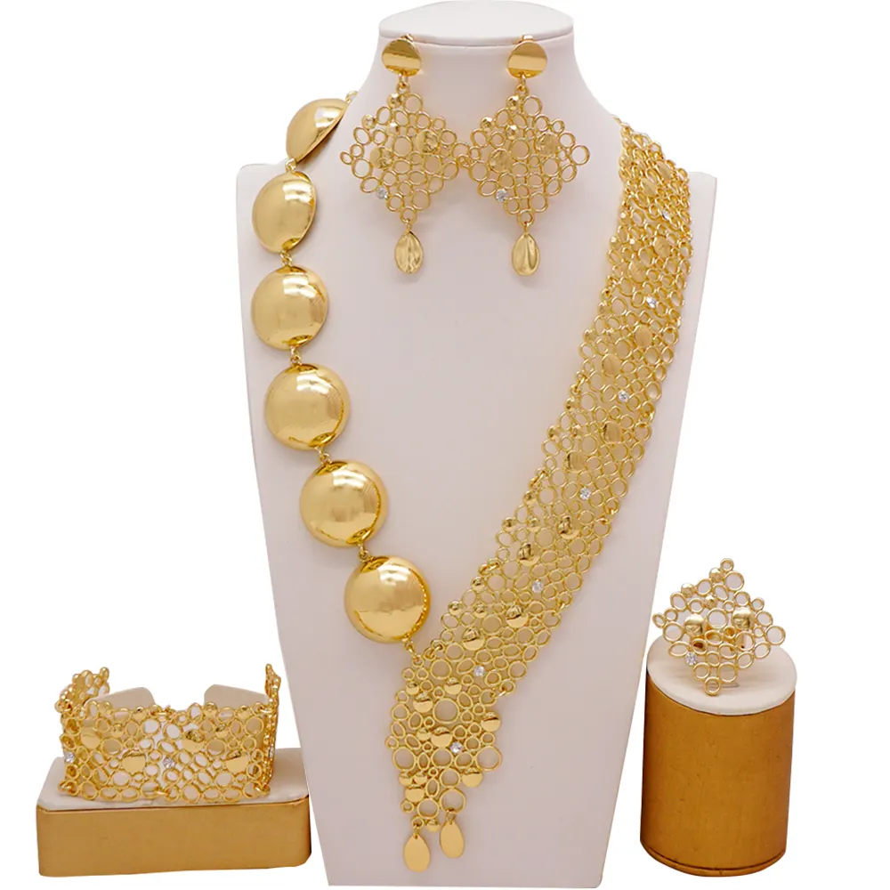 GDJWRI Kalung Set Perhiasan Brasil Grosir Kalung Mewah Set 18K Emas untuk Wanita BJW56