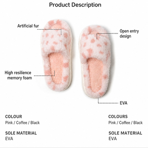 Pantuflas de <span class=keywords><strong>Invierno</strong></span> al por Mayor con Logotipo Personalizado, Pantuflas de Felpa con Estampado de Leopardo, Punta Abierta, Suela Antideslizante de PVC, Pantuflas Cálidas para Mujer, Personalizables para OEM - Product Image 2