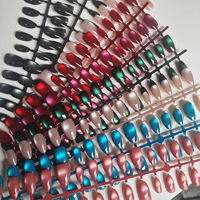 Lot de 30 faux ongles amande œil-de-chat personnalisés, préconçus, tailles assorties, avec perles de verre colorées, vente en gros