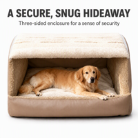 Lit pour chien semi-fermé lavable, fond antidérapant, en coton PP, avec housse amovible à fermeture éclair, chaud et confortable pour l'hiver
