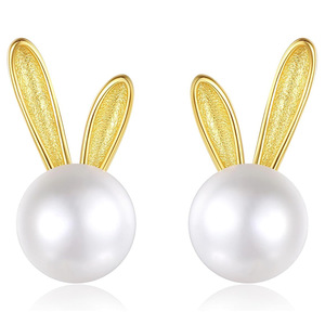 Orecchini a perno con coniglietto per donna, design a orecchio lungo con perle finte, gioielli alla moda - Product Image 5