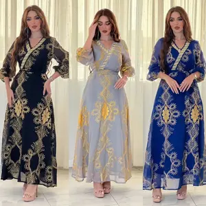336 नए आगमन: इस्लेमिक कपड़े के लिनन की पोशाक की पत्ती का पैटर्न हीरा दुबाई अबाया महिलाओं को बेल्ट मुस्लिम इस्लेमिक कपड़ों से सजाना
