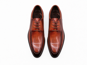 Men's Brown Burnished Genuine Leather Moc-Toe Derby <b>Dress</b> Shoes Lace-Up <b>Rubber</b> Outsole Office Career All-Season Formal Wholesale - Product Image 4