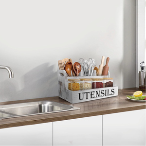 Organisateur d'ustensiles en bois à grain <span class=keywords><strong>blanc</strong></span> extra large Accessoire de comptoir de cuisine de ferme rustique avec techniques de laque - Product Image 5