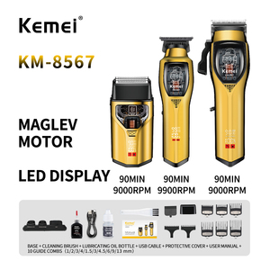 เครื่องตัดผมไร้สาย Kemei KM-8567 ความเร็วสูง 9000 รอบต่อนาที สำหรับมืออาชีพ ปรับระดับได้ แบตเตอรี่ 2000mAh ใบมีด DLC 3in1 ชุดโกนหนวดสำหรับผู้ชาย พร้อมแท่นชาร์จ - Product Image 6