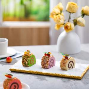 Plateau en marbre direct d'usine avec bord doré Plateau de service de décoration intérieure Plateau de vanité de bijoux luxueux - Product Image 2