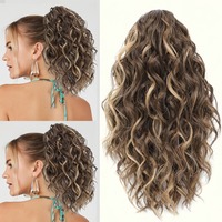 Extensions de cheveux synthétiques à clipser, effet vague d'eau, 14 pouces, nouées à la main, en noir, marron, jaune