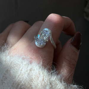 奢华美丽925纯银几何椭圆形圆形极光锆石结婚戒指女性礼品 - Product Image 3