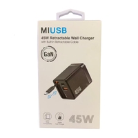 Chargeur mural multi-ports 45W avec câble rétractable PD 20W/25W Chargeur USB C
