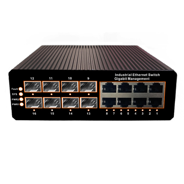 16 Ports L2 Managed Industrial PoE Switch Full Gigabit 8 PoE Port 8 Uplink SFP Fiber Slot Ports