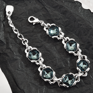 สร้อยคอยาวประดับเพชรสีรุ้งโซ่พลอยสี่เหลี่ยมสไตล์วินเทจ - Product Image 3