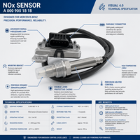 Capteur d'oxyde d'azote NOx A0009051818 pour Mercedes-Benz W205 W166 W222 W213 Sprinters ML250 GLE300d GLS350d 12V