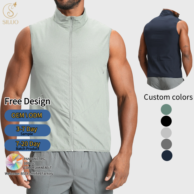 Men's Recycled Sleeveless Sports Vest Breathable Full Zip Stand Collar Gilet Gym Fitness Casual Waistcoat for Gym Yoga Hiking