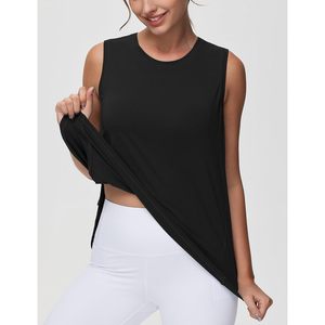 Débardeur de sport pour femme, coupe ample, sans manches, respirant, avec fentes latérales, col rond, design asymétrique - Product Image 4