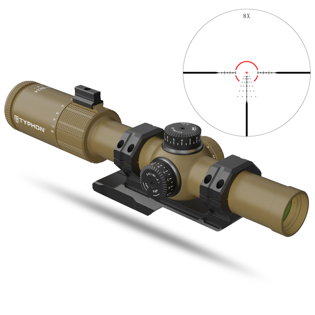 TYPHON Tactical LPVO Scope 1-8X24 FFP Etched Glass High-Definition Optical Sights for Tactical Hunting with Aluminum Scope Mount