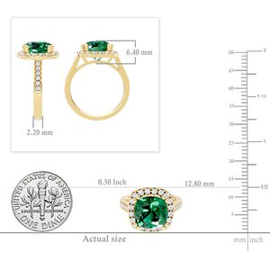 SGARIT custom <b>Cushion</b> Cut Green LAB emerald Gemstone Cocktail <b>Ring</b> In Yellow Gold With Pave Diamond Halo For Women Luxury Style - Product Image 3