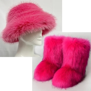 2023 Mulheres Joelho de Lã Inverno Novo Quente Pele Neve Botas Moda Acolhido De Pele De Pelúcia Chapéu Conjunto Botas de Plataforma Botas das Mulheres - Product Image 2