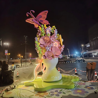 Vase à fleurs lumineux en fibre de verre, sculpture de papillon, statue de bouquet lumineux pour place de ville, centre commercial, extérieur