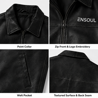 Fabricant OEM/ODM, veste pour homme personnalisée avec logo brodé noir, style rétro américain, simili cuir, streetwear, coupe classique, veste décontractée