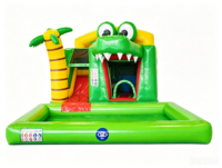 Structure gonflable 3D Crocodile Jungle avec toboggan et piscine à balles verte pour enfants, en PVC écologique, usage commercial