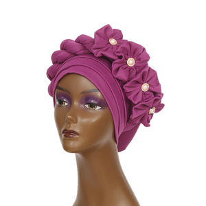 Q30687 fausse perle et nœud décor tête enveloppement musulman espace couche chapeau africain nigérian Turban Gele <span class=keywords><strong>tresse</strong></span> Turbans casquettes - Product Image 4
