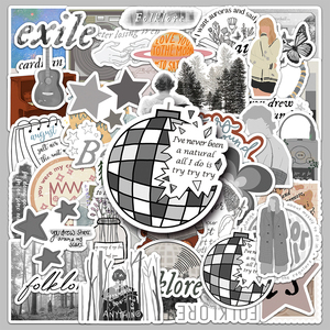 50 Uds. Pegatinas promocionales de fábrica para funda de teléfono, tonos blancos y negros, todos los álbumes de <span class=keywords><strong>Taylor</strong></span> cortados (folclore), pegatinas - Product Image 1