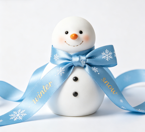 Ruban en satin bleu d'hiver avec imprimé flocon de neige doré, ruban cadeau en polyester pour emballage de cadeaux de Noël, OEKO‑TEX - Product Image 2