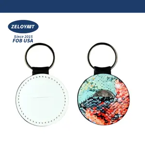 FOB USA Only ZELOYAUT Wholesales Shinny White Printing PU Leather Keychains In Stock Blanks Sublimation Keychain in daily life