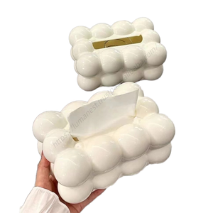 Boîte à mouchoirs moderne en plastique effet bulle nuage pour salle de bain, design haut de gamme pour salon, avec ressort de levage automatique intégré - Product Image 1