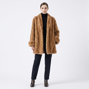 <span class=keywords><strong>Abrigo</strong></span> de invierno casual para mujer, cortavientos, de visón auténtico, con capucha de poliéster, puños enrollables y cuello plegable, color Toffee Gold Chevron. - Product Image 2