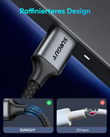 Cable de Datos USB de Alta Velocidad SUNGUY de 5 Gbps con Trenzado de Nailon, Cable de Carga Rápida para TV y Laptop
