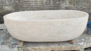 Baignoires ovales modernes sur mesure de luxe en marbre travertin blanc crème exclusif, autoportantes pour salle de bain, villa, hôtel - Product Image 3