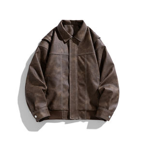 Chaqueta de cuero con solapa marrón estilo retro americano para hombre, con logotipo personalizado, para primavera y otoño, chaqueta de gamuza Maillard para parejas, transpirable, nueva. - Product Image 5