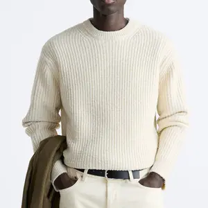Sweater pria Crew neck kustom sweater rajutan lengan panjang atasan rajut kualitas tinggi wol polos sweater desainer pria