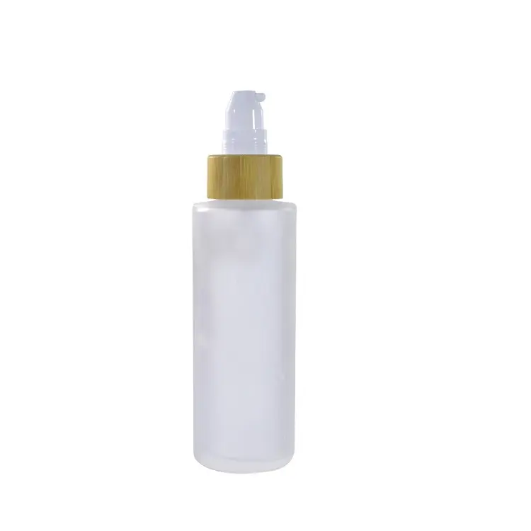 Натуральная плоская матовая стеклянная бутылка для лосьона 100 мл 120 мл 150 мл бамбуковая бутылка для лосьона для косметической упаковки