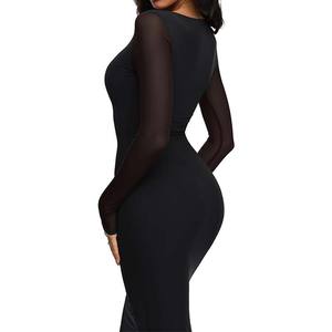 Robe longue élégante personnalisée pour femme, en maille transparente unie à manches longues, pour invitée de mariage, sexy, moulante, à motif floral, pour soirée - Product Image 2