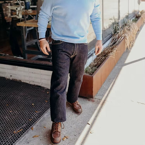 High Quality Organic 100% Cotton Casual Breathable Light Wash Mid Waist Straight-leg Blue Raw Denim <b>Men's</b> <b>Jeans</b> - Product Image 6