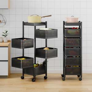 Metal Rotating <b>Storage</b> Rack, Square Rotating <b>Basket</b> with 360° Wheels, Fruit <b>Vegetable</b> Shelf, Rotatable <b>Basket</b> for Kitchen - Product Image 2