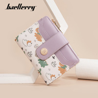 Baellerry dompet pendek wanita, kantung koin bercetak kartun lucu banyak slot kartu