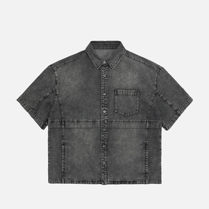 Summer <strong>Men's</strong> Streetwear Washed <strong>Denim</strong> Short Sleeve <strong>Shirt</strong> Single Breasted Chest Pocket Boxy Fit Vintage Casual Daily Wear Shacket - Product Image 1
