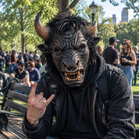 Costume d'animal réaliste en latex, tête de taureau monstre, drôle et amusant, avec cornes, pour Halloween, cosplay, fête, adultes, écologique, durable