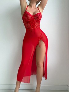 Fabrik Pr Großhandel Langes Kleid Luxus Spitze Nachtwäsche Sexy Dessous Frauen Nacht kleid - Product Image 6